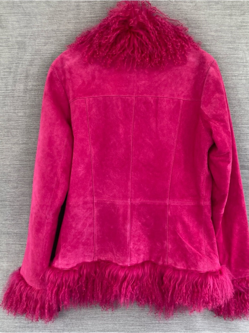 Danier Hot Pink Mongolian Fur Trim Suede Jacket XS-S - Picture 2 of 7